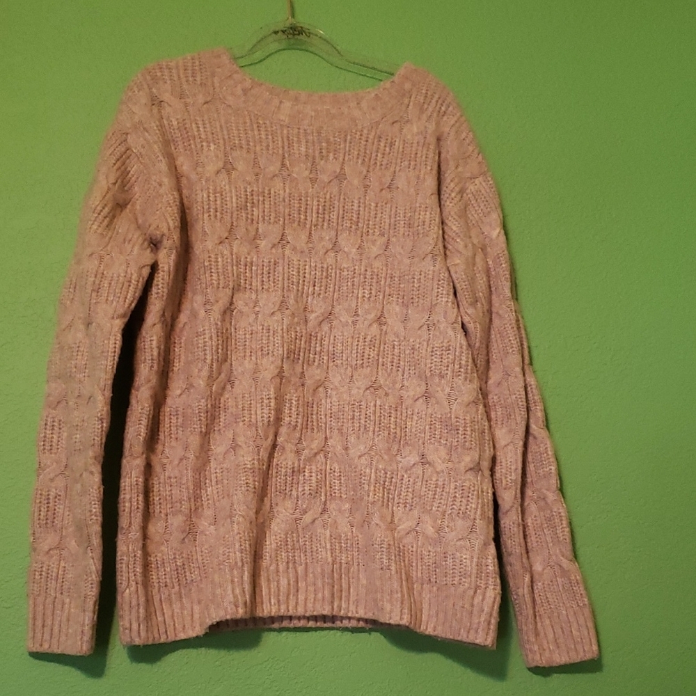 St. John's Bay Women Medium Warm Blush Cable Knit Sweater Light Pink Sweater